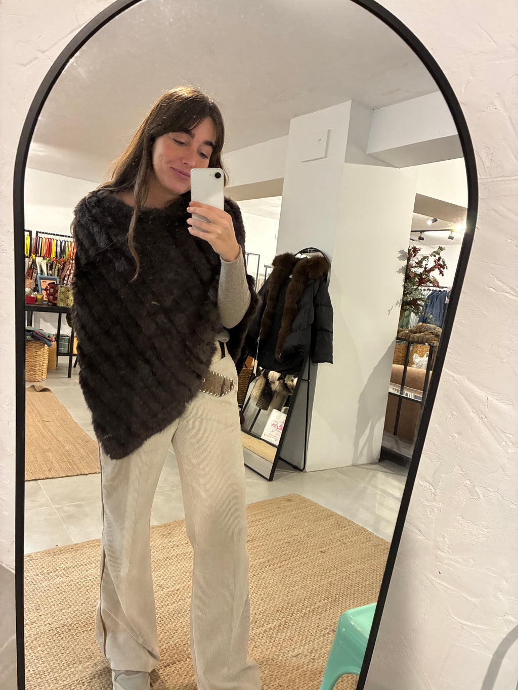 Poncho piel de conejo marrón chocolate