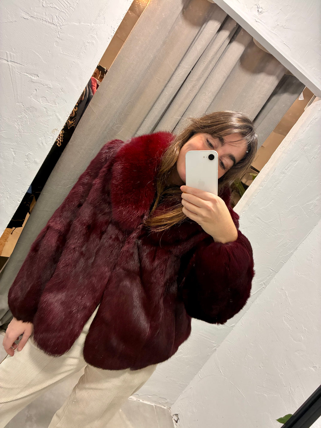 Chaqueta conejo y zorro Burdeos