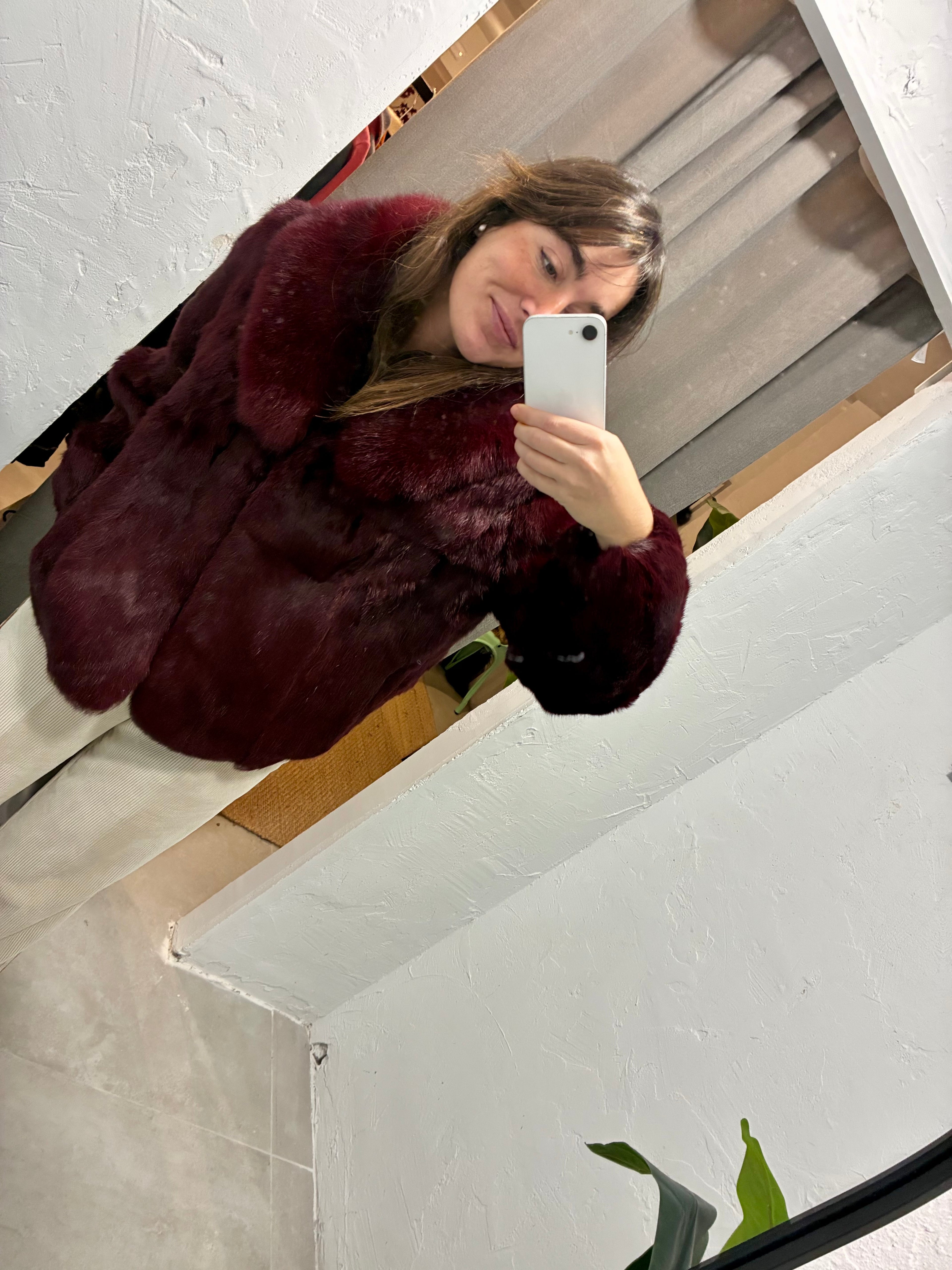 Chaqueta conejo y zorro Burdeos