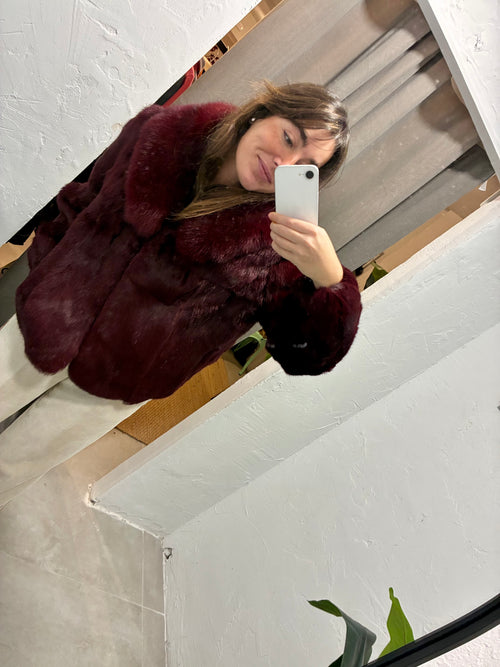 Chaqueta conejo y zorro Burdeos