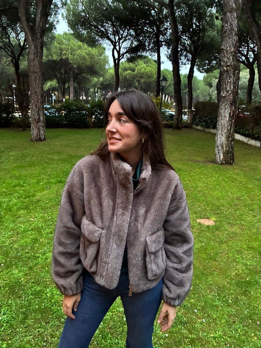 Chaqueta efecto visón gris