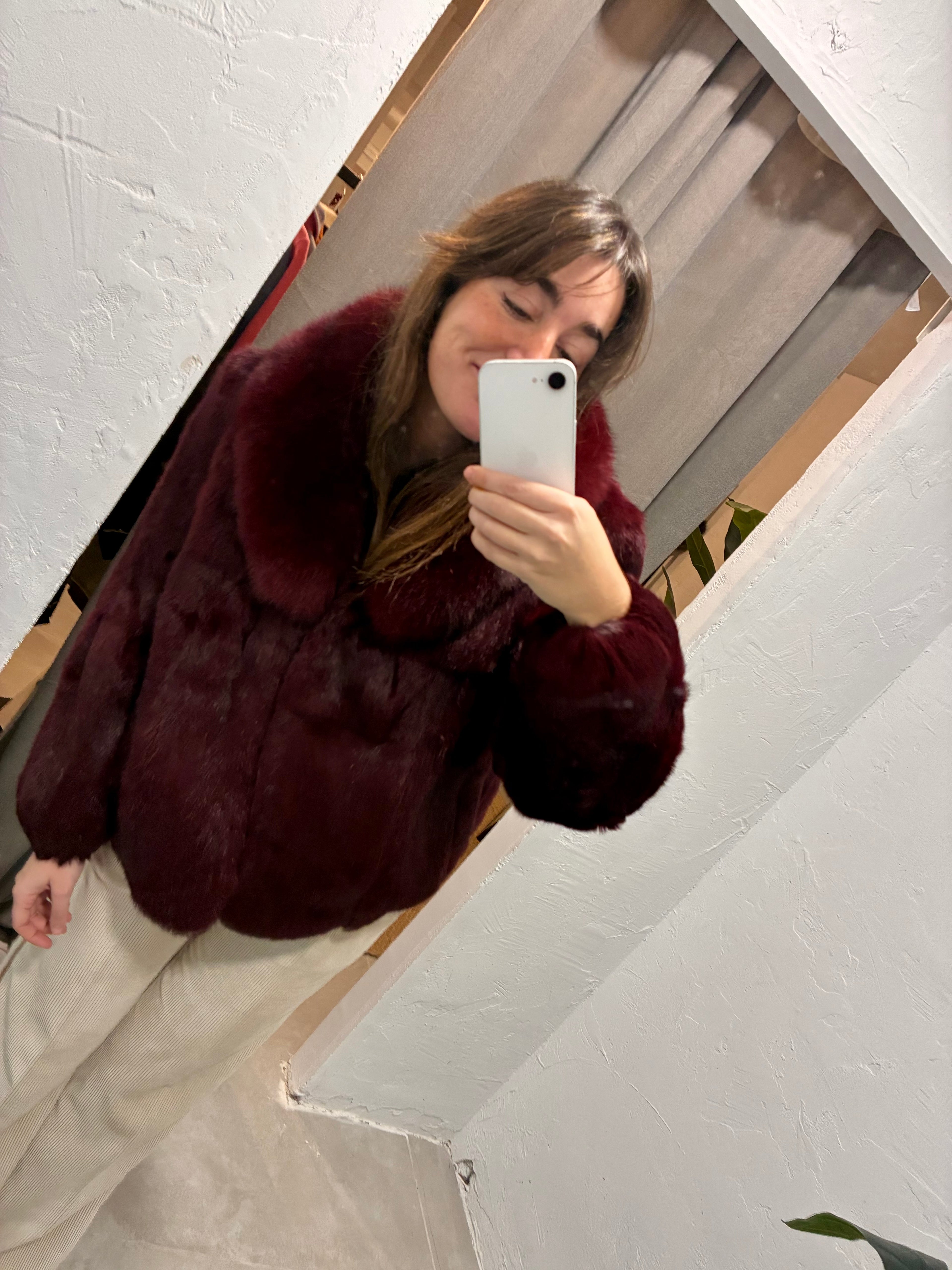 Chaqueta conejo y zorro Burdeos