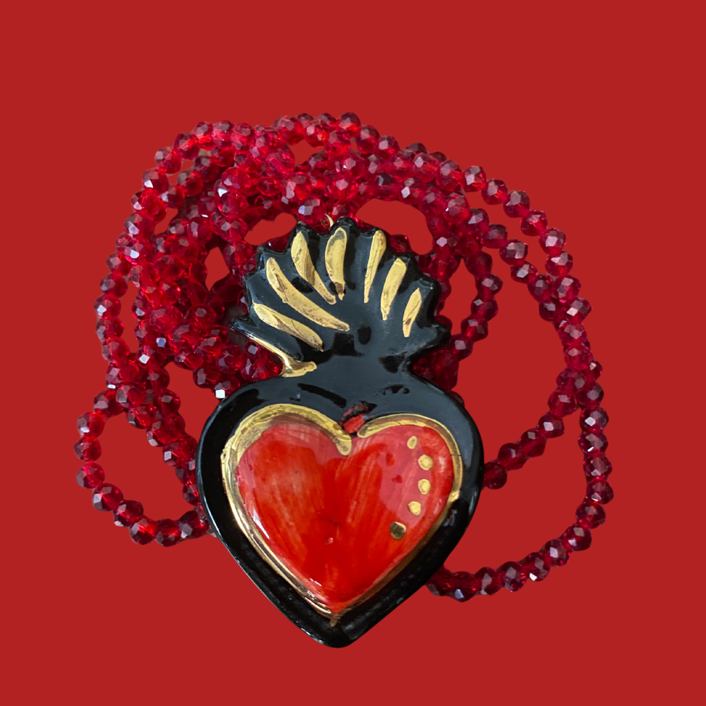 Collar cerámica corazón rojo