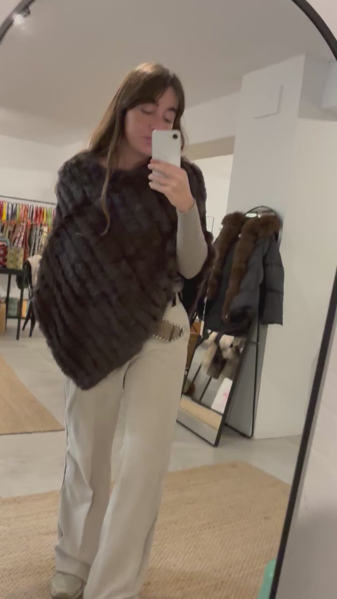 Poncho piel de conejo marrón chocolate